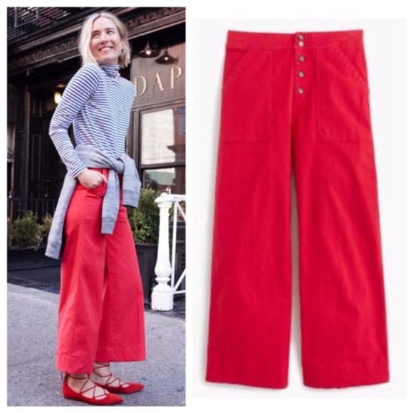 J. Crew Pants - J. Crew Wide Leg Cropped Chino Pant Red High Rise